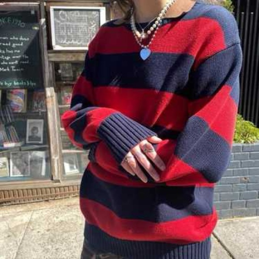 Brandy Melville Red and Blue Brianna Sweater